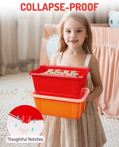GAMENOTE 6 Quart Stackable Plastic Storage Bins with Lids, 6 Pack, Colorful - Image 3