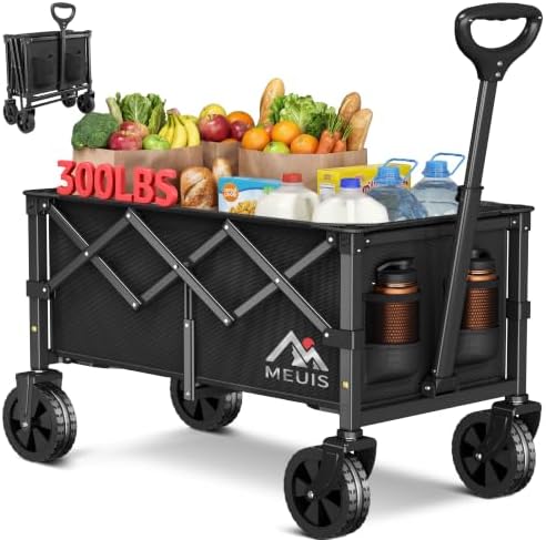 30.3" Long Collapsible Grocery Wagon Cart with Wheels 300LBS Heavy Duty Foldable Wagon for Groceries Shopping Outdoor Apartment Portable Folding Utility Grocery Trolley, Black, L by Unknown