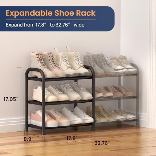 ENJOYBASICS 3 Tier Expandable Shoe Rack, Metal Small Shoes Shelf, Black - Image 2