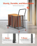 VEVOR Folding Chair Rack, 300 LBS Capacity, L-Shape Horizontal Placement Chair Cart for 25 Chairs, Heavy-Duty Metal Chair Storage Dolly with Rubber Wheels and Holders, Large Chair Holder, Matte Black - Image 3