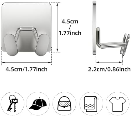 Adhesive Shower Hooks for Inside - Extra Sticky Razor Holder, Silver 6 Pack - Image 5
