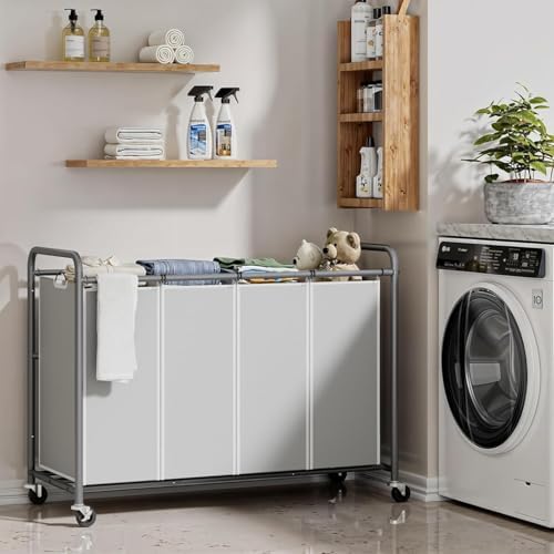 ROMOON Laundry Hamper Sorter Cart, 4-Section Organizer with Lockable Wheels - Image 2