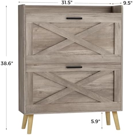 Homleke Farmhouse Shoe Storage Cabinet with Flip Drawers & Barn Door Design - Image 2