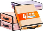 SpaceWhisper Clear Sheet Storage Bags, 4 Pack, 15.7 x 13.8 x 3.9 in | Sheet organizers and storage, zippered closure, thick plastic, reinforced handles, clothes, blankets, under-bed storage by Unknown