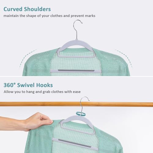 Tonswachic Pack of 30 Coat Hangers, Space-Saving Plastic Clothes Hangers, Non-Slip, 0.2 Inches Slim, 360° Swivel Silver Hook for Shirts, Pants, Suit & Wet/Dry Garments, Light and Dark Gray - Image 5
