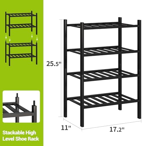 BMOSU 4-Tier Bamboo Small Shoe Rack Premium Stackable Shoe Shelf Storage Organizer for Hallway Closet Living Room Entryway Organizer (Black Bamboo) - Image 2