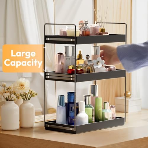 NPPLUS 3 Tier Bathroom Counter Organizer Matte Black Acrylic Tray - Image 5