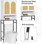 Rattan Over The Toilet Storage Cabinet, Bathroom Organizers and Storage Over Toilet with Rattan Door and Metal Stand, Tall Storage Shelves Above Toilet, Wood Rack for Restroom, Laundry, White - Image 2