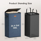 100L Laundry Hamper with Lid, Large Clothes Hampers with Removable Bag, Collapsible Laundry Basket for Bathroom, Bedroom, Laundry Room, Dorm, Navy Blue - Image 6