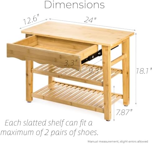Goaste Shoe Rack Bench with Drawer, 3-Tier Natural Bamboo Entryway Bench, Sturdy Shoe Storage Organizer Holds Up to 330 LBS, 24 x 12.6 x 18.1 Inch for Foyer Hallway Bathroom Bedroom Mudroom Closet - Image 2