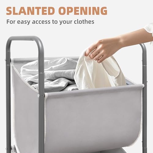STORAGE MANIAC 80 Liters Vertical Rolling Laundry Hamper, 2 Section Laundry Sorter with Wheels and 2 Breaks, 2-tier Laundry Baskets for Small Space, Dorm, Laundry Room, Closet, Bathroom, Gray 2-tier - Image 3