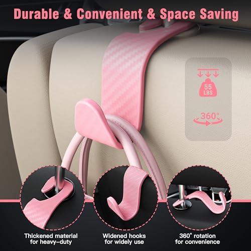 4-Pack Car Headrest Hooks Holds 55lbs Seat Storage Organizer for Bags - Image 5