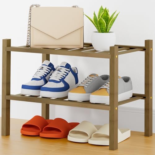 Smiry Bamboo Shoe Rack, 8 Vertical Slats, 2 Tier - 17.3" Wide, Walnut by Smiry