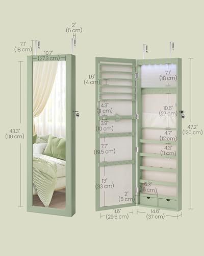 SONGMICS 6 LEDs Mirror Jewelry Cabinet, 47.2-Inch Tall, Lockable - Image 5