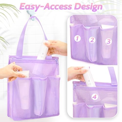 famichan Portable Mesh Shower Caddy, Gym Travel Camp Dorm Room Essentials for College Student Girl, Purple Bathroom Shower Bag - Image 2