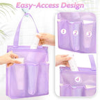 famichan Portable Mesh Shower Caddy, Gym Travel Camp Dorm Room Essentials for College Student Girl, Purple Bathroom Shower Bag - Image 2