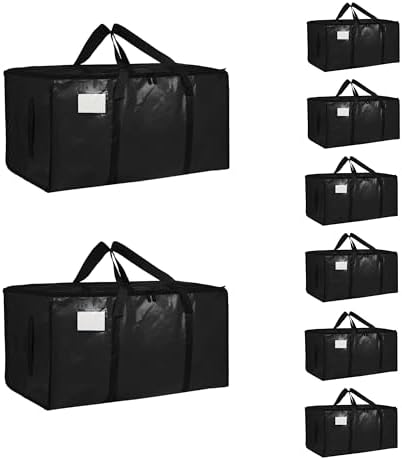 8 Pack-Extra Large Heavy Duty Moving Bags - Waterproof Storage Totes with Handles & Zippers, Foldable for College Dorm, Storage (Black) by Unknown