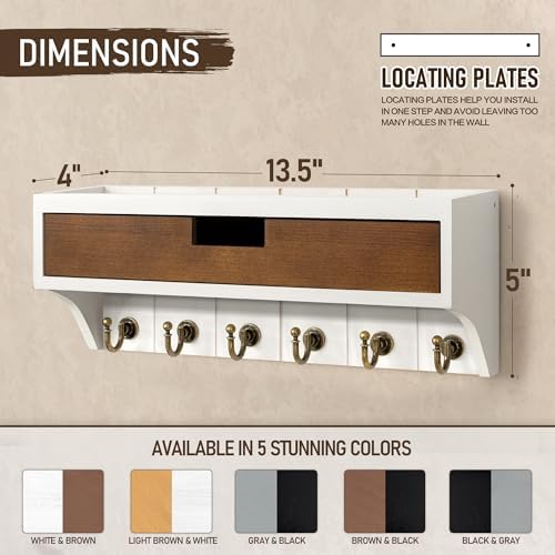 Rebee Vision Key Holder Wall Mount Room Decor, White & Retro Brown - Image 5