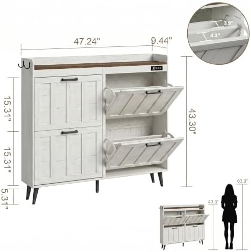ChooChoo Shoe Storage Cabinet with 4 Flip Drawers and Deodorizer - Image 3