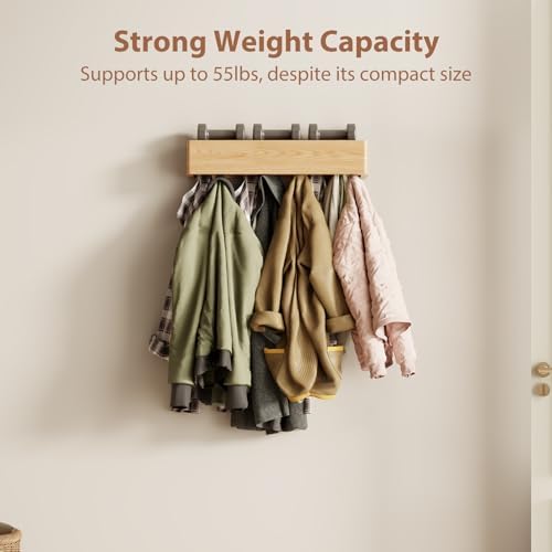 CycleCrew Solid Wood Wall Mounted Coat Rack with Shelf Hooks - Modern Floating Shelves with 5 Hidden Hooks, Heavy Duty Entryway Coat Key Holder Hanger for Hallway Bathroom Bedroom Home Decor - Image 4