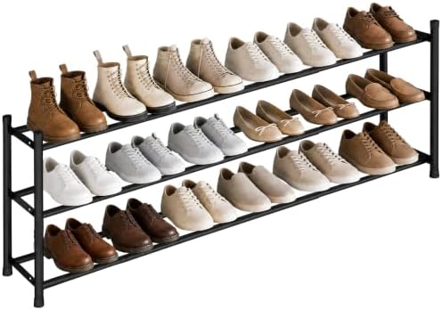 STORAGE MANIAC Long Expandable Shoe Rack, 18 Pairs Metal Wide Stackable Shoe Rack, Adjustable Shoes Shelf, Freestanding Shoes Organizer for Closet, Entryway, Hallway, Garage, Front Door, 3 Tiers by STORAGEMANIAC