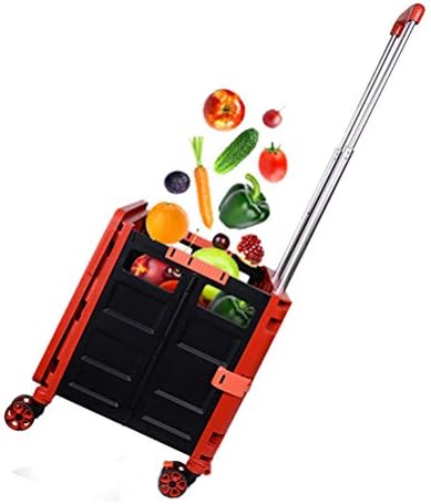 Foldable Utility Cart Folding Portable Rolling Crate Handcart Shopping Trolley Wheel Box with Lid Wear-Resistant Noiseless 360°Rotate Wheel for Travel Shopping Moving Storage Office Use (Red) - Image 7
