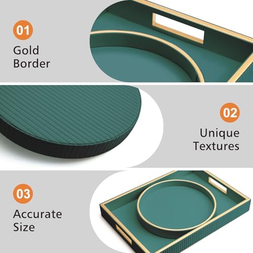 SANZIE Leather Tray Desktop Storage Organizer, Decorative Tray Set, Green - Image 3