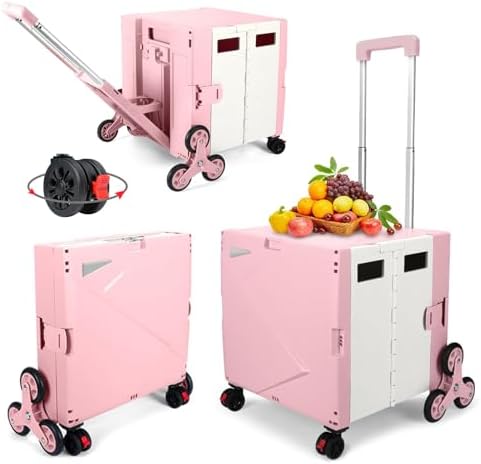 FELICON Folding Climber Utility Cart Rolling Crate Tote Handcart-Pink White by FELICON