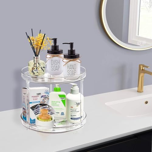 2 Tier Lazy Susan Bathroom Organizer, 9.25Inch Clear 360 Rotating Makeup Organizer for Vanity, Skincare Organizers Perfume Organizer, Spice Rack Organizer for Cabinet- Home Organization and Storage - Image 4