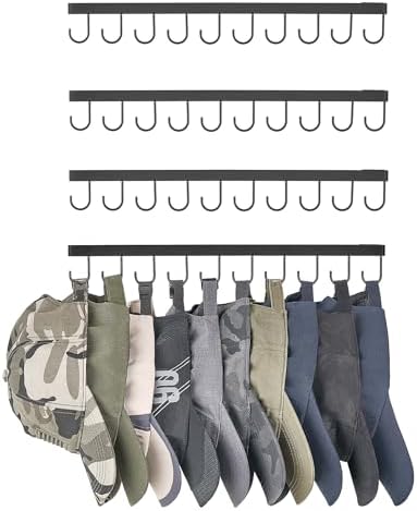 Mkono Hat Organizer, Metal Hat Rack for Wall Storage Holds 40 Caps Set of 4 by Mkono