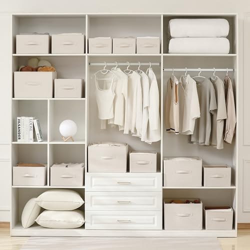 linen closet organizers and storage, Large Storage Baskets, washable, clothes organizer with handle, sweater organizer for closet (Beige, 15¾"x11¾ x9¾) - Image 5