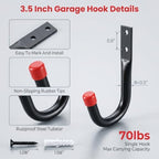 24 Pack Garage Hooks Heavy Duty, 3.5 Inch Wall Hook with EVA Pads - Image 3