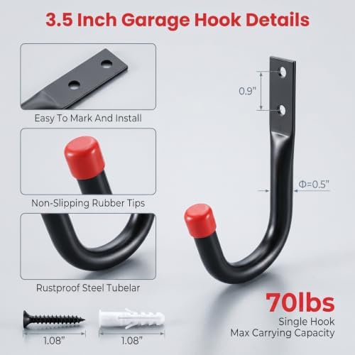24 Pack Garage Hooks Heavy Duty, 3.5 Inch Wall Hook with EVA Pads - Image 3