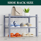Smiry Bamboo Shoe Rack, 8 Vertical Slats, 2 Tier - 17.3" Wide, Grey - Image 2