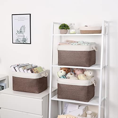 Bidtakay Baskets Fabric Storage Bins for Shelves [3-Pack] Decorative Storage Baskets for Organizing 15 X 11 X 9.5 inches Nursery Closet Foldable Toy Storage Closet Organizer Brown - Image 2