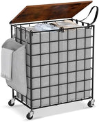Laundry Basket with Wheels, Heavy Duty Laundry Sorter 2 Sections, 120L (32Gal.) Large Capacity Laundry Hamper with Wood Lid, 360 Rolling Wheels, Extra Side Pocket, Leather Pull Handle, Grey by Unknown