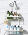 YASONIC Never Rust Shower Caddy Hanging, Aluminum Shower Racks for Inside Shower, 2-Tier Shower Organizer Hanging Over Shower Head with Hooks and Soap Holder, Silver by YASONIC