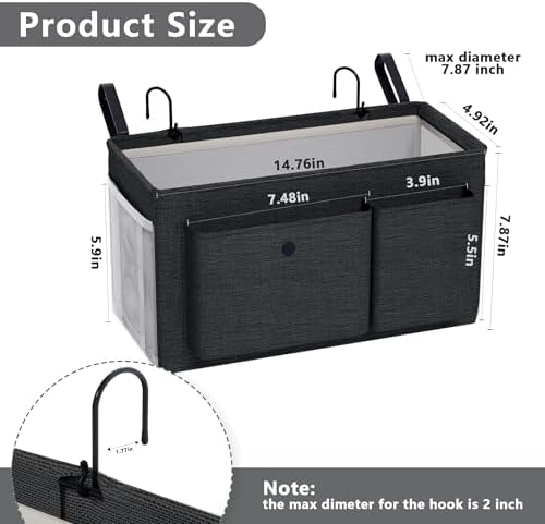 Bedside Caddy Bedside Storage Hanging Organizer for Bunk Dorm Bed Rail - Image 2