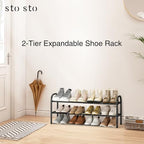 STO STO Expandable Shoe Rack, 2-Tier Metal Small Shoe Rack for Closet, Up to 12 Pairs Adjustable Shoe Rack Storage for Front Door Entrance, Free Standing Shoe Rack Organizer for Entryway, Black - Image 6