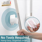 TAILI Mop and Broom Holder Wall Mount Grippers, 2 Hangers and 6 Adhesive Strips, Damage Free Hanging Wall Mount, Household Cleaning Organizer for Organization and Storage, Holds up to 4 lbs, White - Image 2