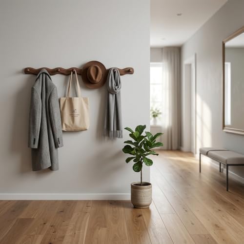 Wood Coat Rack Wall Mount -8 Pack Walnut Coat Hooks for Hanging Clothes,Keys, Robes,Purse,Towels,Bags,Backpack, Modern Decorative Wall hooks Heavy Duty Hanger Organizer for Bathroom,Entryway & Bedroom - Image 4