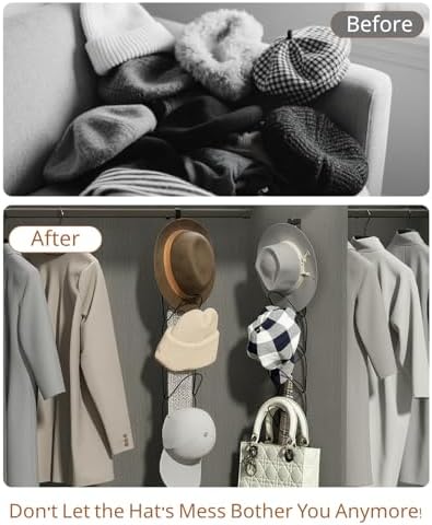 LINFIDITE 15 Pack Hat Rack Hanger Holder Organizer Closet Hanging Baseball Cap Display Storage Rack for Scarves Handbags Towels Clothes Ties Over Door Wall Mounted w Hanging Hook Black - Image 2