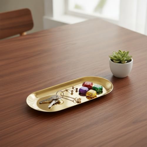 Oval Serving Tray, Stainless Steel Catchall for Keys Jewelry Snacks, Decorative Organizer for Vanity Entryway (1 PC) - Image 3
