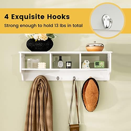 GIANTEX Coat Rack with Hooks Wall Mount, Wall Cubby Organizer with 4 Hooks - Image 5