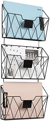 YBING Wall File Organizer, Hanging File Holder & Basket Set of 3, Black by YBING