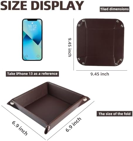 Valet Tray for Men Women - PU Leather Travel Catchall Tray Organizer - Desk Bedside Nightstand Storage Box for Jewelry Key Phone Remote Controller Wallet Watch Glasses Coin Readers - Square - Image 2