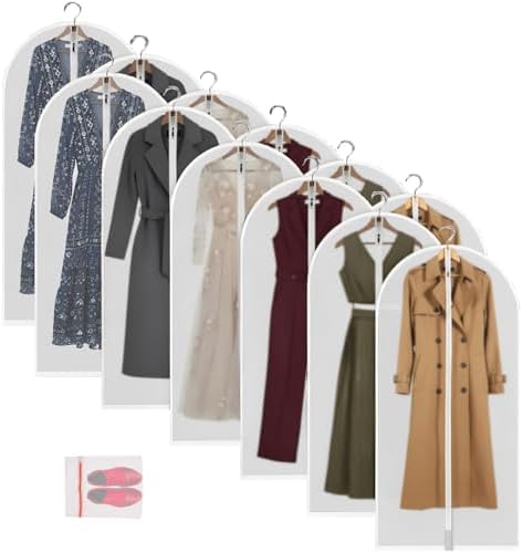 MsKitchen 12 Pack Long Garment Bags (24x60") - Dustproof Gown Covers - Durable PEVA Hanging Bags with Sturdy Zipper for Maxi Dresses, Long Coats & Dance Costumes (Translucent) by MsKitchen