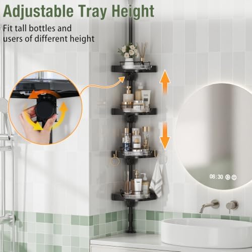 shuang qing 360° Rotating Corner Shower Caddy Tension Pole Organizer, Black - Image 4