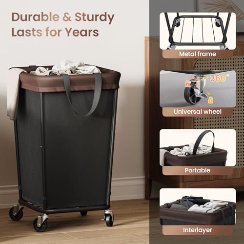 160L Laundry Basket with Wheels, 2-section Rolling Laundry Basket, Large Laundry Hamper with Wheels, Rolling Laundry Hamper Clothes Hamper for Home, Bathrooms and Dorm(Black) - Image 6
