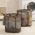 Mesh Bag with Handles, Collapsible Laundry Basket, Foldable Laundry Bag, Breathable Folding Beach Bag,Space-saving Travel Tote Bags (2, Brown) by HGZBS